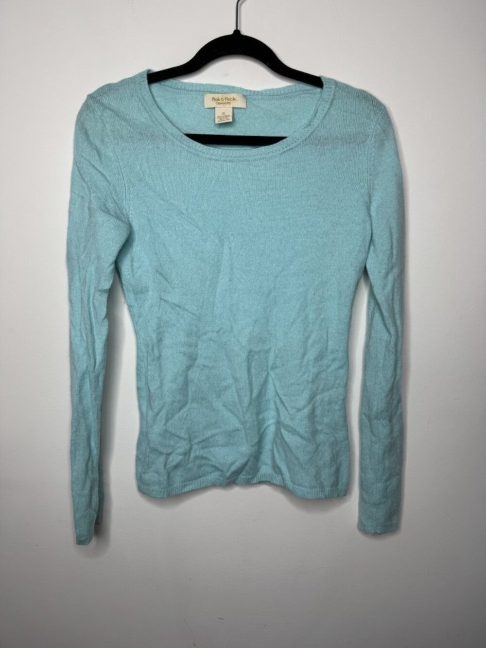 Peck & Peck Blue Size Medium Cashmere Pullover Sweater Academia Winter Holiday